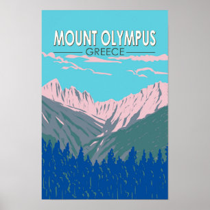 Poster Mount Olympus Grèce Travel Art Vintage