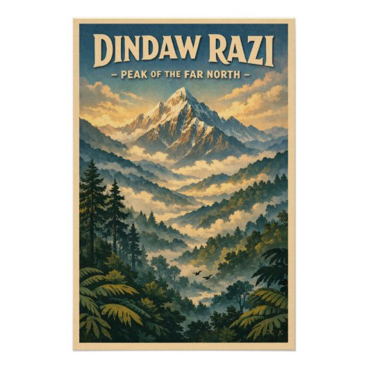 Poster Mount Romaing Razi, Myanmar retro travel (Devant)