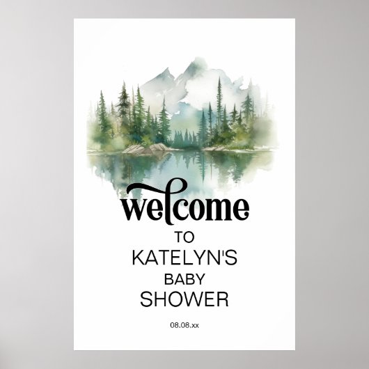 Poster Mountain Adventure Forest Baby shower de verdure (Devant)