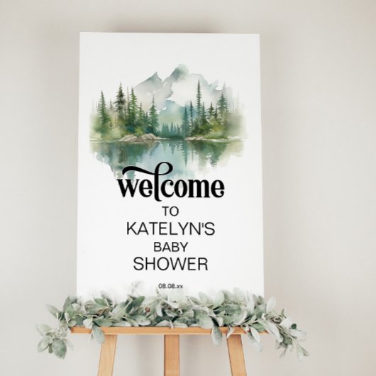 Poster Mountain Adventure Forest Baby shower de verdure