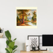 Poster Mountain and river landscape art (Bureau à domicile)