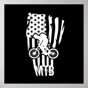 Poster mountain biking us american flag