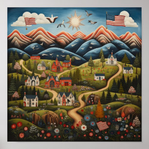 Poster Mountain Community American Folk Art