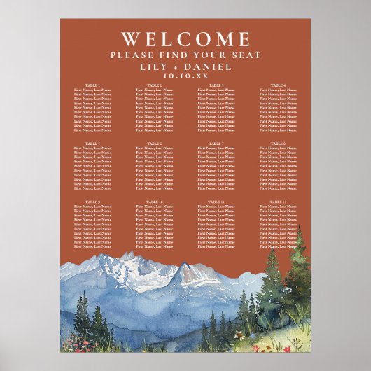 Poster Mountain Floral Terracotta Wedding Seating Chart (Devant)