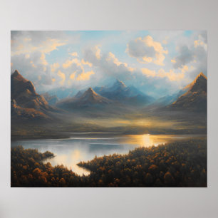 Poster Mountain lake landscape painting - landscape art