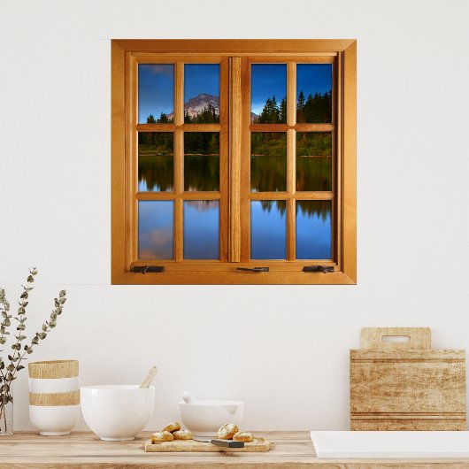 Poster Mountain Lake Square Faux Window Illusion (Cuisine)