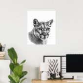 Poster Mountain Lion Puma Big Cat Black White (Bureau à domicile)