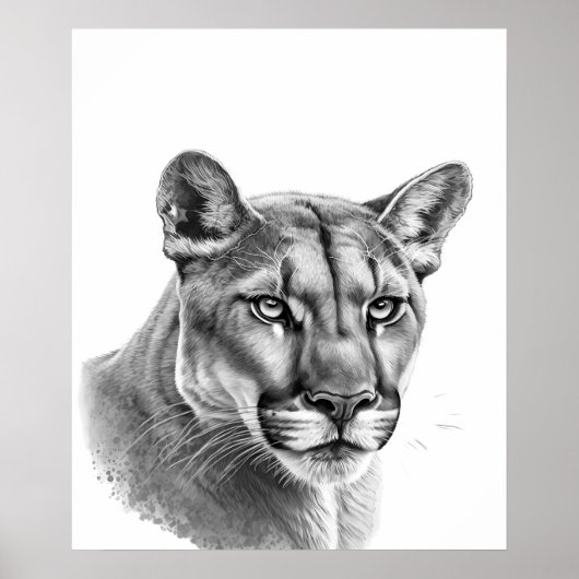 Poster Mountain Lion Puma Big Cat Black White (Devant)
