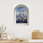 Poster Mountain Peaks Afficher la fausse fenêtre courbe (Cuisine)