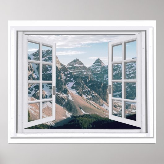 Poster Mountain Peaks Afficher une fausse fenêtre (Devant)