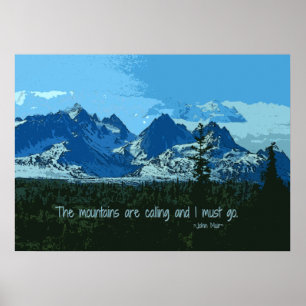 Poster Mountain Peaks digital art - John Muir quote