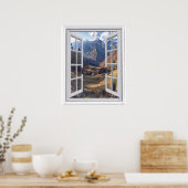 Poster Mountain Peaks Trompe l'oeil Faux Window View (Cuisine)