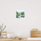 Poster Mountain River Alaska Watercolor Peinture (Cuisine)