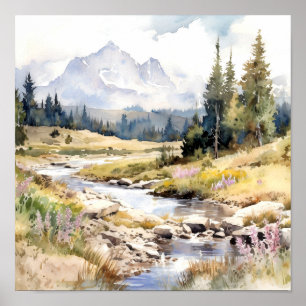 Poster Mountain River Colorado peinture aquarelle