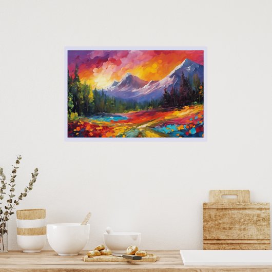 Poster Mountain Sunrise Art coloré impressionniste (Cuisine)