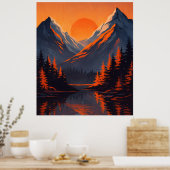 Poster Mountain Sunset Reflection Fiery Orange Sky  (Cuisine)