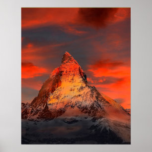 Poster Mountain Switzerland Matterhorn Zermatt Red Sky