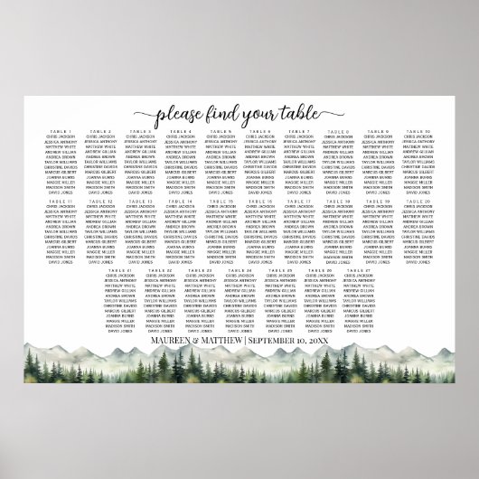 Poster Mountains and Pines 27 Tables Wedding Seating (Devant)