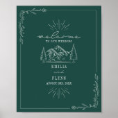 Poster Mountains Line Art Emerald Mariage (Devant)