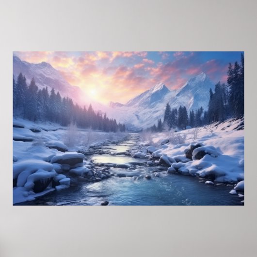 Poster Mountains River Serene Paysage Art (Devant)