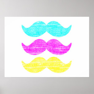 Poster Moustaches CMY Colorées (style typographie en reli