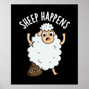 Poster Mouton Arrive Drôle Caca Jeu de Mots Fond Sombre