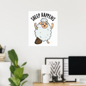 Poster Mouton arrive drôle de caca jeu de mots (Bureau à domicile)
