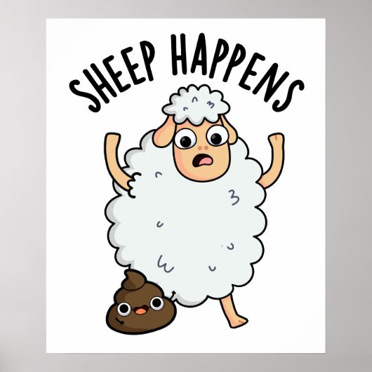 Poster Mouton arrive drôle de caca jeu de mots (Devant)