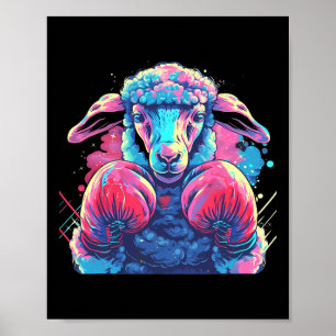 Poster Mouton boxeur avec gants de boxe Kickboxing Drôle