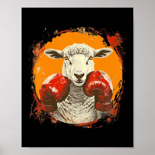 Poster Mouton de boxe avec gants de boxe Kickboxing Drôle (Devant)
