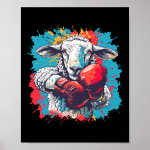 Poster Mouton de boxe gants de boxe kickboxing drôle B