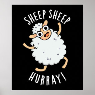 Poster Mouton Mouton Hurray Drôle Animal Pun Dark BG
