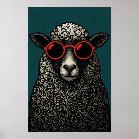 Poster Moutons bouclés cool et fantaisistes (Devant)