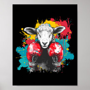 Poster Moutons boxeurs avec gants de boxe Kickboxing Drôl