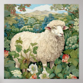 Poster Moutons dans la peinture des prés (Devant)