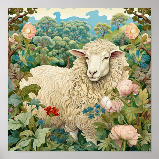 Poster Moutons dans la peinture des prés (Devant)