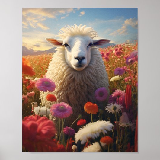 Poster Moutons dans un champ de fleurs 🌺 (Devant)