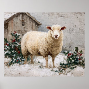 Poster Moutons dans une scène hivernale enneigée
