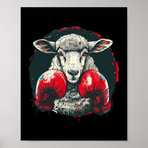 Poster Moutons de boxe avec gants de boxe Kickboxing Drôl