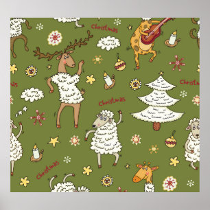 Poster Moutons de Noël : Illustration Vintage animale.