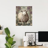 Poster Moutons Élégants Fond de Fleur de Lavande (Bureau à domicile)