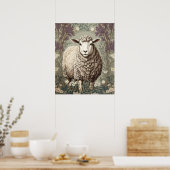 Poster Moutons Élégants Fond de Fleur de Lavande (Cuisine)