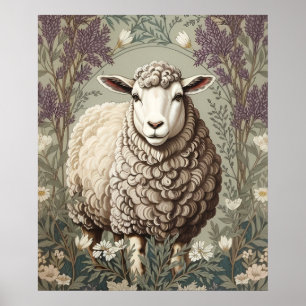Poster Moutons Élégants Fond de Fleur de Lavande