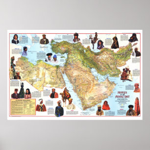Poster " Moyen-Orient : 1972 Carte des peuples et des cul