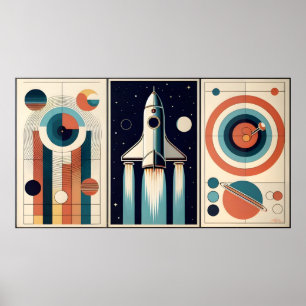 Poster Moyen Siècle Âge de l'espace Art Galaxy Navigation