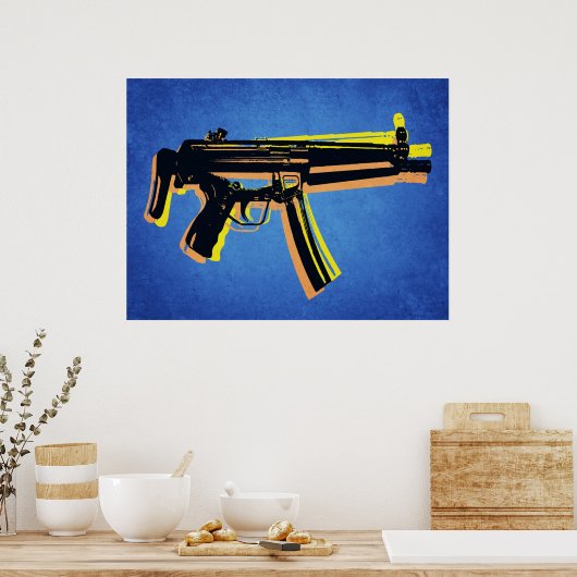 Poster MP5 Sub Machine Gun on Blue (Cuisine)