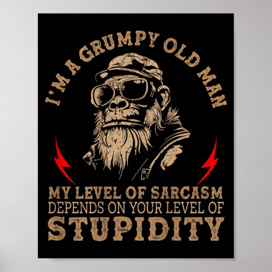 Poster Mpy Old Man - My Level Of Sarcasm Funny Monkey (on (Devant)