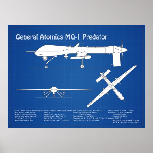 Poster MQ-1 Predator UAV- Plan d'avion ABD (Devant)