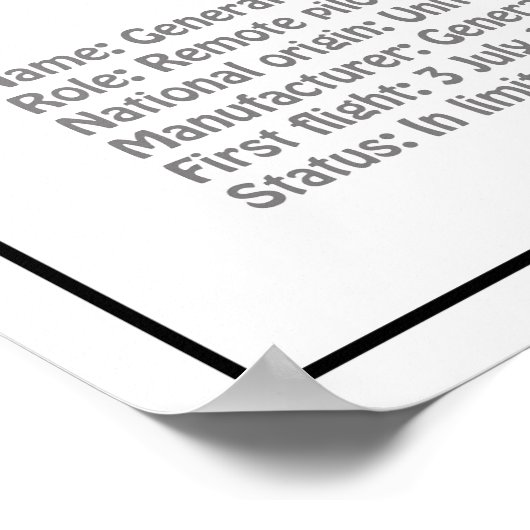 Poster MQ-1 Predator UAV- Plan d'avion BD (Coin)