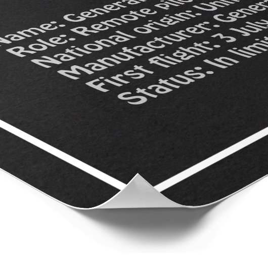 Poster MQ-1 Predator UAV - Plan directeur de l'avion PD (Coin)